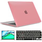 Apple MacBook Air 13 inch M1 Çip A2337 Uyumlu Alt Üst Parlak Kılıf + Siyah Klavye Kılıfı + Film