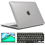 Apple MacBook Air 13 inch M1 Çip A2337 Uyumlu Alt Üst Parlak Kılıf + Siyah Klavye Kılıfı + Film
