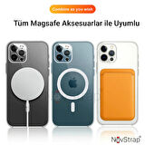 NovStrap Apple iPhone 12 Uyumlu Magsafe Kılıf 6.1 inç Şeffaf Magsafe Full Kamera Korumalı Kapak