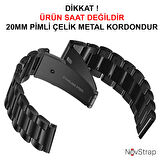 NovStrap Samsung Galaxy Watch 4 Seri 40-42-44-46 Mm Uyumlu Kordon (20 Mm) Çelik Klasik Metal Kordon
