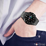NovStrap Samsung Galaxy Watch 4 Seri 40-42-44-46 Mm Uyumlu Kordon (20 Mm) Çelik Klasik Metal Kordon