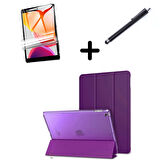 Apple iPad 7. 8. 9. Nesil 10.2 Kılıf Set PU Deri Smart Tablet Kilifi Ekran Koruyucu + Kalem