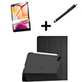 Apple iPad Pro 12.9 3. 4. 5. 6. Nesil Kılıf Set PU Deri Smart Tablet Kilifi Ekran Koruyucu + Kalem