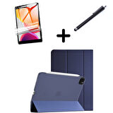 Apple iPad Pro 12.9 3. 4. 5. 6. Nesil Kılıf Set PU Deri Smart Tablet Kilifi Ekran Koruyucu + Kalem