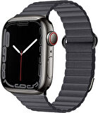 Apple Watch 7 8 45mm Kordon Mıknatıslı Magnetik Deri Kordon