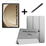 Samsung Galaxy Tab A9 Plus X210 Kılıf SET PU Deri Smart Tablet Kilifi Ekran Koruyucu + Kalem X213 X215 X217