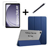 Samsung Galaxy Tab A9 8.7inç X110 Kılıf SET PU Deri Smart Tablet Kilifi Ekran Koruyucu + Kalem X113 X115 X117