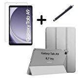 Samsung Galaxy Tab A9 8.7inç X110 Kılıf SET PU Deri Smart Tablet Kilifi Ekran Koruyucu + Kalem X113 X115 X117
