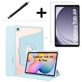 Samsung Galaxy Tab A9 8.7inç X110 X113 X115 X117 Kılıf Termik Kalem Bölmeli Dönebilen Standlı Kılıf SET
