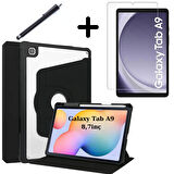 Samsung Galaxy Tab A9 8.7inç X110 X113 X115 X117 Kılıf Termik Kalem Bölmeli Dönebilen Standlı Kılıf SET