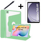 Samsung Galaxy Tab A9 8.7inç X110 X113 X115 X117 Kılıf Termik Kalem Bölmeli Dönebilen Standlı Kılıf SET