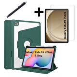 Samsung Galaxy Tab A9 Plus X210 X213 X215 X217 Kılıf Termik Kalem Bölmeli Dönebilen Standlı Kılıf SET