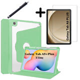 Samsung Galaxy Tab A9 Plus X210 X213 X215 X217 Kılıf Termik Kalem Bölmeli Dönebilen Standlı Kılıf SET