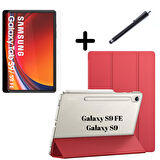 Samsung Galaxy Tab S9 FE / S9 Kılıf SET PU Deri Smart Tablet Kilifi Ekran Koruyucu + Kalem
