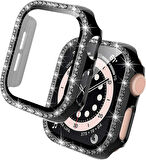 Apple Watch 7 8 9 41mm Ekran Koruyuculu Tek Sıra Kenar Taşlı Sert PC Kasa Koruyucu