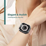 Apple Watch 7 8 9 41mm Ekran Koruyuculu Tek Sıra Kenar Taşlı Sert PC Kasa Koruyucu