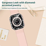 Apple Watch 7 8 9 41mm Ekran Koruyuculu Tek Sıra Kenar Taşlı Sert PC Kasa Koruyucu