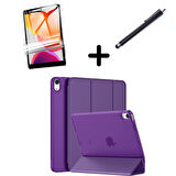 Apple iPad Air 11inç M2/M3 2025-2024 Kılıf SET PU Deri Smart Tablet Kilifi Ekran Koruyucu + Kalem