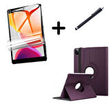 Apple iPad Air 13inç M2 2024 Kılıf Dönen Tablet Kilifi Ekran Koruyucu+Kalem A2898 A2899 A2900