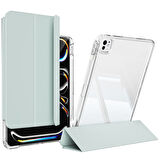 Apple iPad Pro 13inç M4 2024 Kılıf Kalem Bölmeli Akrilik Şeffaf Ayrılabilir Case A2925 A2926 A3007