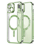 Apple iPhone 15 Plus Kılıf Magsafe Kamera Lensli Korumalı Şeffaf Silikon Kapak