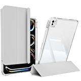 Apple iPad Pro 13inç M4 2024 Kılıf Kalem Bölmeli Akrilik Şeffaf Ayrılabilir Case A2925 A2926 A3007