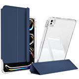 Apple iPad Pro 13inç M4 2024 Kılıf Kalem Bölmeli Akrilik Şeffaf Ayrılabilir Case A2925 A2926 A3007