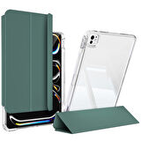 Apple iPad Pro 11 inç M4 2024 Kılıf Kalem Bölmeli Akrilik Şeffaf Ayrılabilir Case A2836 A2837 A3006