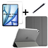 Apple iPad Air 11inç M2/M3 2025-2024 Kılıf SET PU Deri Smart Tablet Kilifi Ekran Koruyucu + Kalem