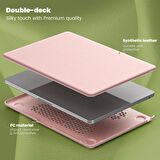 Apple Macbook Pro 14inç M3/M4/Max A3112 A3185 A3401 A2918 A1992 Kılıf Synthetic İpeksi Deri Standlı Havalandırmalı Kapak 2023 2024