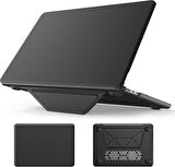 Apple Macbook Air 13.6inç M2/M3 A2681 A3113 Kılıf Synthetic İpeksi Deri Standlı Havalandırmalı Kapak 2022/2024