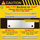 Apple Macbook Air 13.6inç M2/M3 A2681 A3113 Kılıf Synthetic İpeksi Deri Standlı Havalandırmalı Kapak 2022/2024