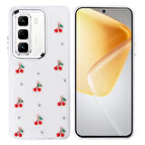 İnfinix Hot 50 Pro 4G Kılıf Kabartmalı Kelebek-Kiraz-Çiçek Dizayn Şeffaf Kutup Kapak