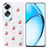 Oppo A60 Kılıf Kabartmalı Kelebek-Kiraz-Çiçek Dizayn Şeffaf Kutup Kapak