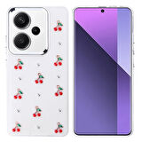 Xiaomi Redmi Note 13 Pro Plus 5G Kılıf Kabartmalı Kelebek-Kiraz-Çiçek Dizayn Şeffaf Kutup Kapak