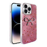 Apple iPhone 14 Pro Max Kılıf Kamera Korumalı Fiyonk Kalp Figürlü Ponti Kapak