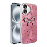 Apple iPhone 16 Kılıf Kamera Korumalı Fiyonk Kalp Figürlü Ponti Kapak
