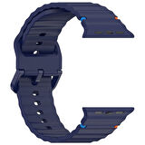Apple Watch 10 Serisi 42mm - 38/40/41mm Kordon Dekoratif Örgü Çizgili Spor Silikon Kayış