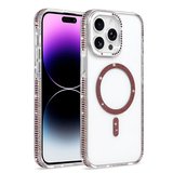 Apple iPhone 14 Pro Max Kılıf Kenar Taşlı M-safe Şarj Özellikli Parlak Tera Şeffaf Kapak