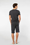 Cacharel V Yaka T-shirt ve Cepli Bermuda Şort Takım, %50 Pamuk %50 Modal