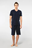 Cacharel V Yaka T-shirt ve Cepli Bermuda Şort Takım, %50 Pamuk %50 Modal