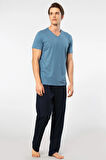Cacharel V Yaka T-shirt ve Cepli Pijama Takım, %50 Pamuk %50 Modal