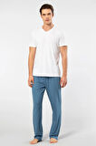 Cacharel V Yaka T-shirt ve Cepli Pijama Takım, %50 Pamuk %50 Modal