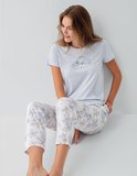 Kadın %50 Pamuk %50 Modal Baskılı Pijama Takımı – Kısa Kollu, Uzun Paça, Yumuşak Dokulu, Büyük Beden Seçenekli