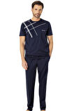 Pierre Cardin Çizgi Detaylı, Kısakol, Bisiklet Yaka Erkek Pijama Takım, %100 pamuk