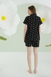 NBB %100 Pamuklu Kadın Siyah Düğmeli Şortlu Pijama Takımıı