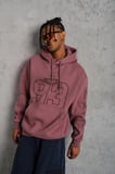 Erkek 3 İplik Pamuklu Kapüşonlu Baskılı Cepli Sweatshirt Hoodie - Gül Kurusu