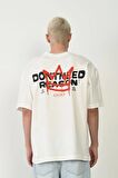 Unisex Baskılı Bisiklet Yaka Oversize T-Shirt - Beyaz