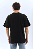 Unisex Oversize Taşlı Bisiklet Yaka T-Shirt - Siyah