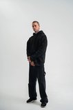 Unisex Uzun Kol Kapşonlu Yıkamalı Nakışlı SweatShirt - Siyah